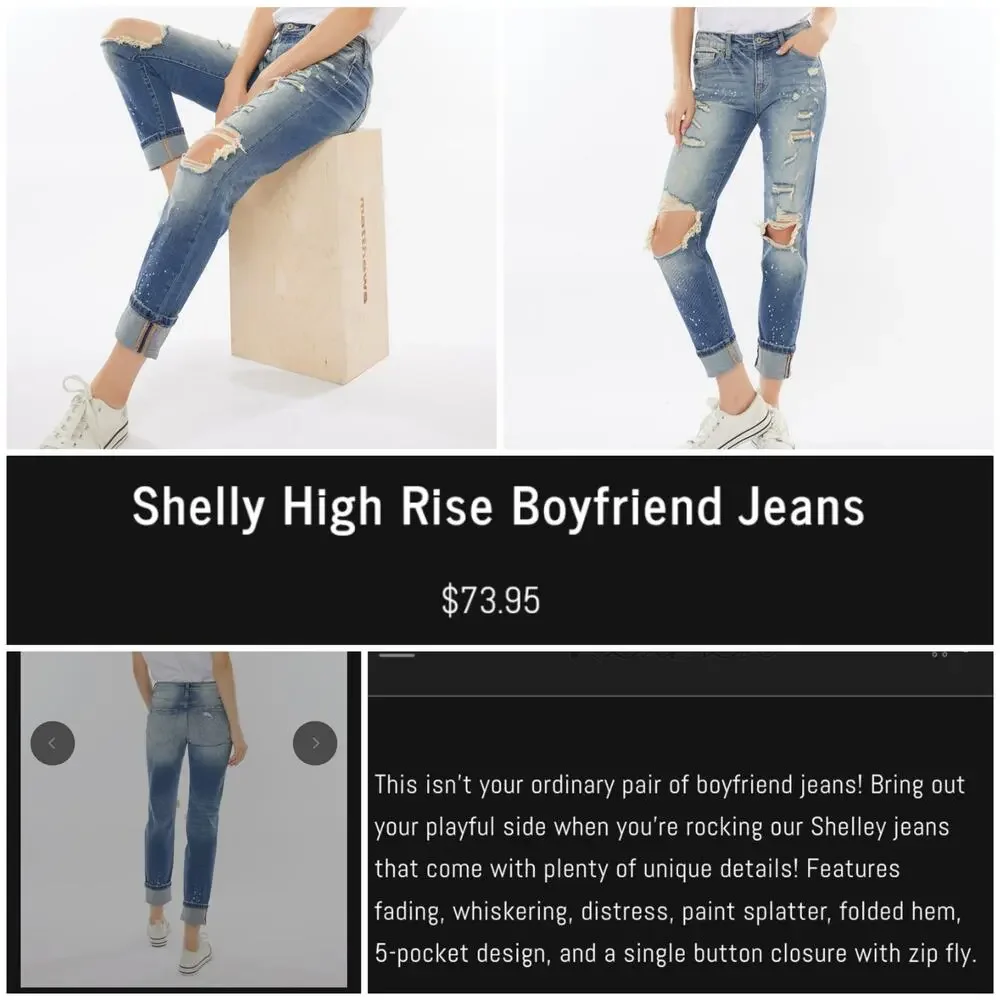 Distressed Boyfriend Jeans KanCan Shelly Size 9 / 28 Stretch Denim High Rise - Picture 5 of 10